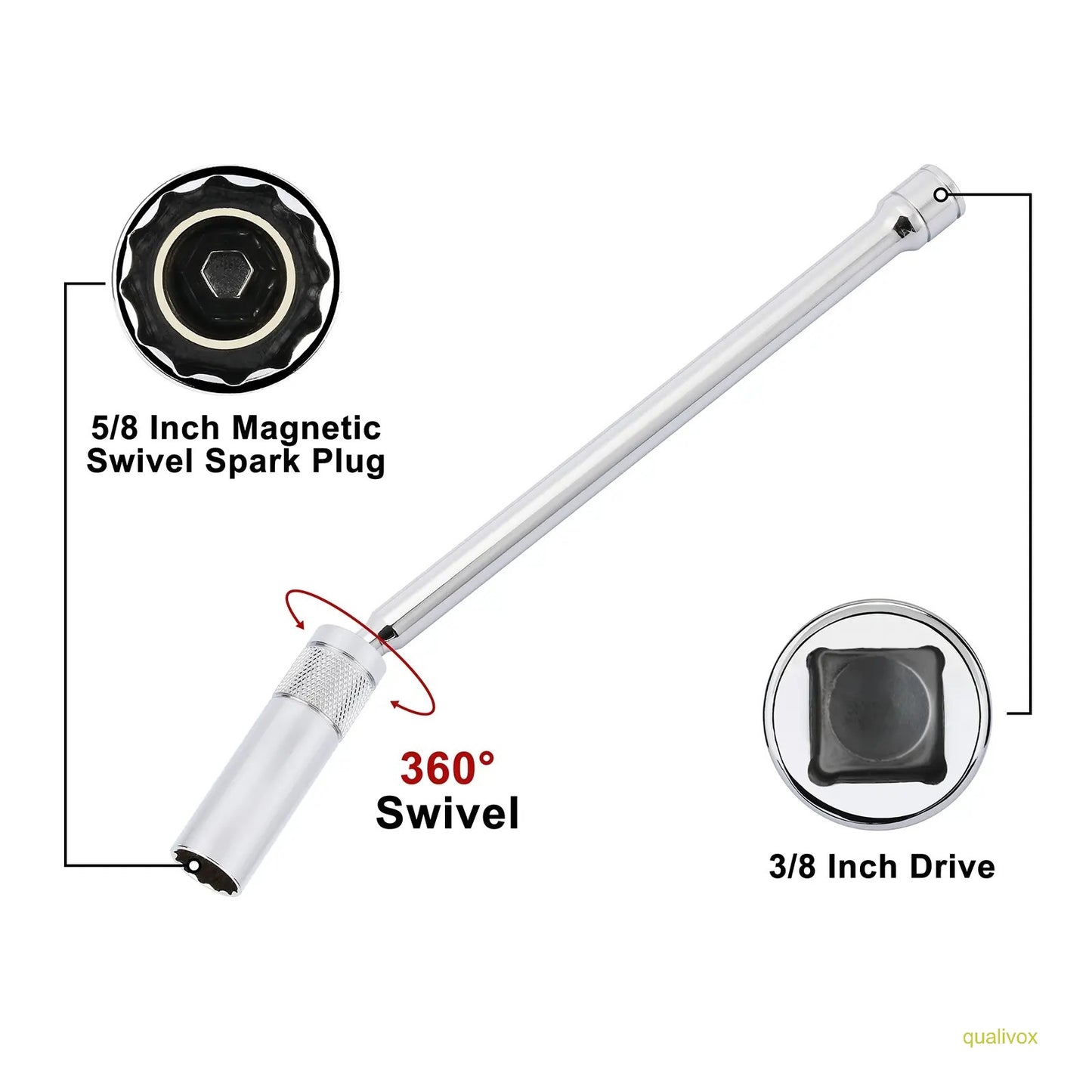 6PCS 3/8-Inch Drive Magnetic Swivel Spark Plug Socket Set