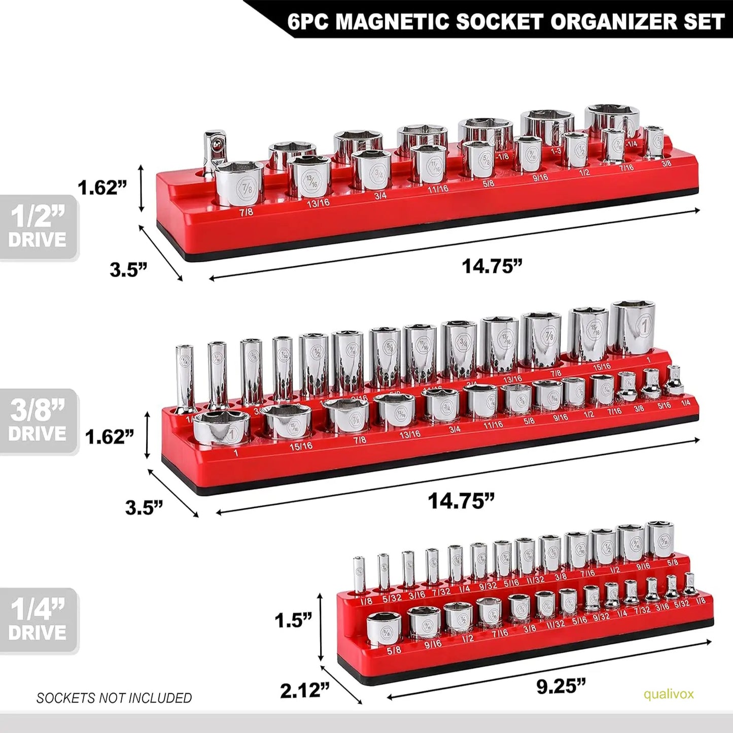 Magnetic Socket Organizer, 6 Piece Socket Holder Kit