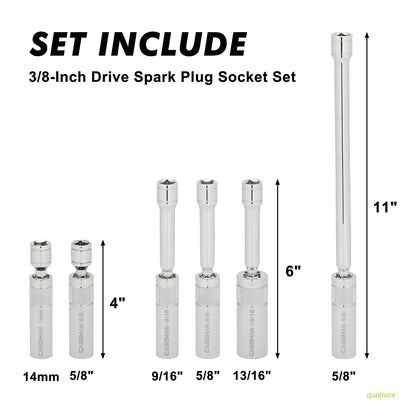 6PCS 3/8-Inch Drive Magnetic Swivel Spark Plug Socket Set
